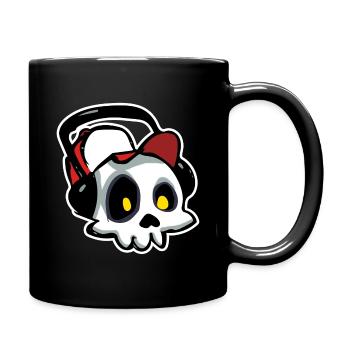 Scull With Headphones (Stroke) - Full Colour Mug - black - Right