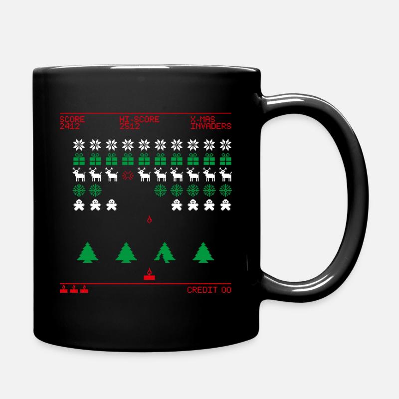 X-mas Invaders (tricolor) - Full Colour Mug - black