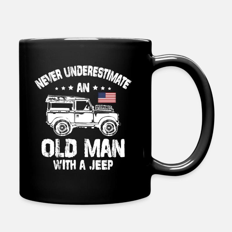 Never Underestimate an Old Man with a Jeep - Full Colour Mug - black