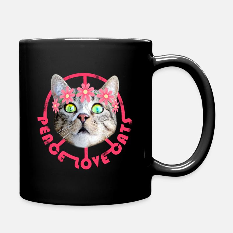 Peace Love Cats rose - Mug uni - noir