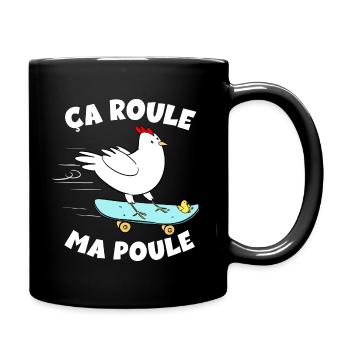 Poule Et Planche A Roulettes Humour Jardin Poules - Mug uni - noir - Droite