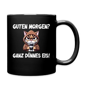 Guten Morgen ganz dünnes Eis - Kaffee mit Katze - Tasse einfarbig - Schwarz - Rechts