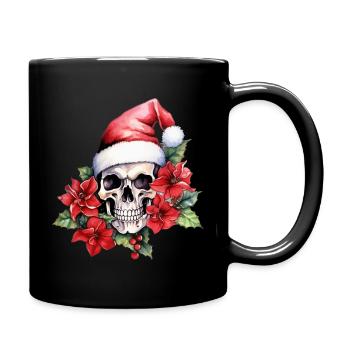 Totenkopf mit Weihnachtsmütze - Tasse einfarbig - Schwarz - Rechts