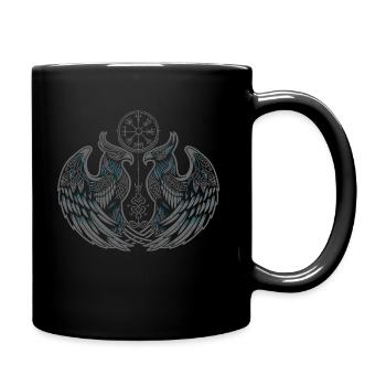 Valhalla Raven Ravens Odin's Runes Norse Compass - Full Colour Mug - black - Right
