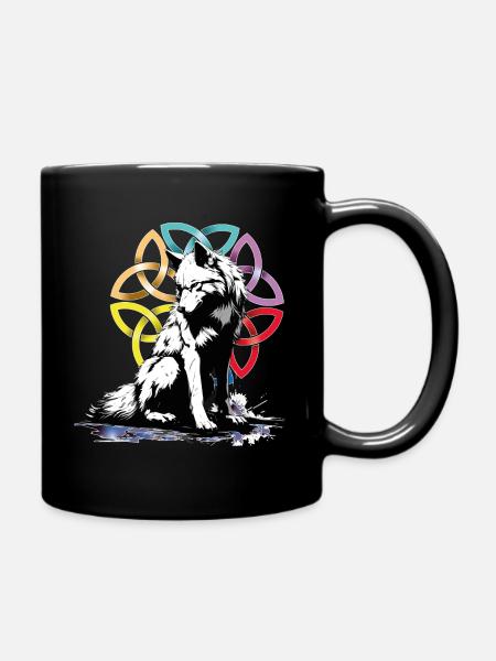 Celtic Mandala Wolf - Full Colour Mug - black