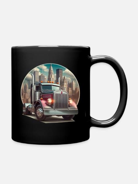 American Truck 18 Wheller Lorry Big Rig Trucking - Full Colour Mug - black
