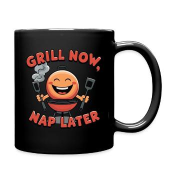 Grill Now, Nap Later - BBQ Spaß - Tasse einfarbig - Schwarz - Rechts