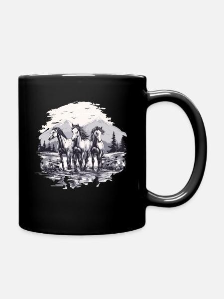 Chevaux Montagne Équitation Nature Chevaux sauvages - Mug uni - noir