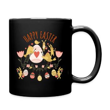 Happy Easter Vögel bemalen Eier Oster Design - Tasse einfarbig - Schwarz - Rechts
