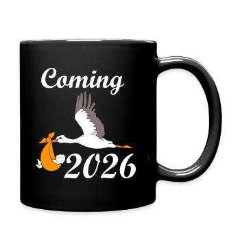 Storch Ankunft 2026 Babyankündigung - Tasse einfarbig - Schwarz - Rechts