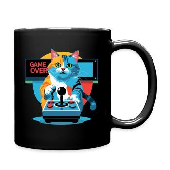 Retro Gamer Cat mit Arcade-Style - Tasse einfarbig - Schwarz - Rechts
