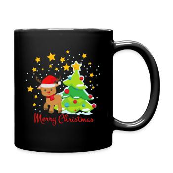 Rentier niedlich merry christmas Weihnachten Stern - Tasse einfarbig - Schwarz - Rechts