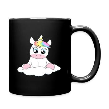 Licorne mignonne sur nuage avec des cheveux arc-en-ciel - Mug uni - noir - Droite