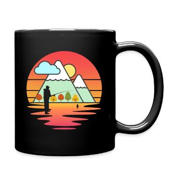 Retro Angler Angeln See und Berge Vintage Geschenk - Tasse einfarbig - Schwarz - Rechts