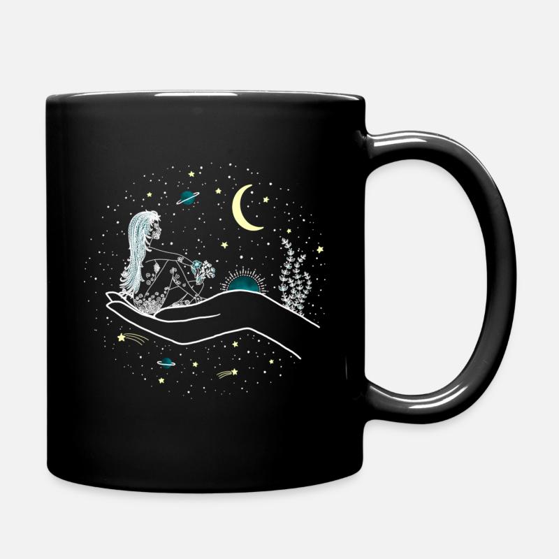Nature, monde, ciel, étoiles, lune, planète, main - Mug uni - noir