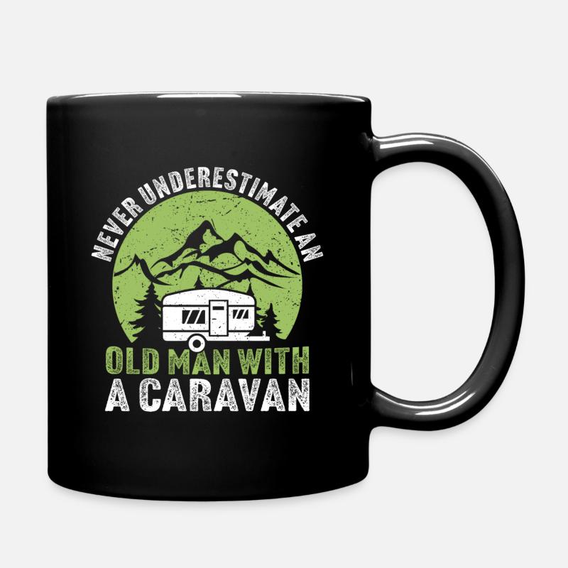 Unterschätze niemals einen alten Mann mit einem Wohnwagen - Tasse einfarbig - Schwarz