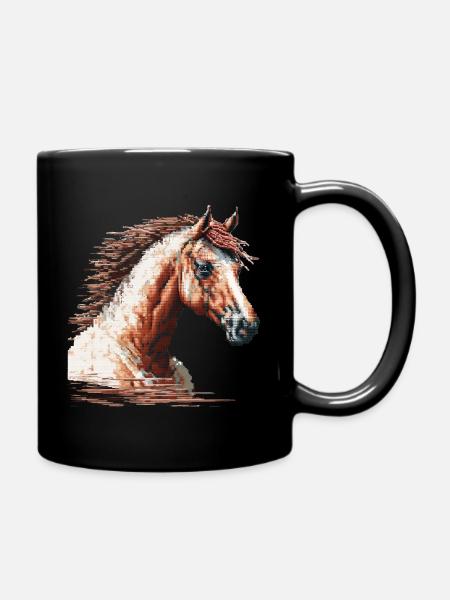 Pixel-Art Pferd - Tasse einfarbig - Schwarz