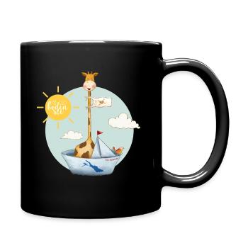 Hello Bodensee – Giraffe und Vogel auf hoher See - Tasse einfarbig - Schwarz - Rechts