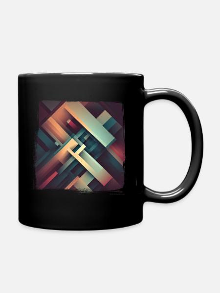 Geometric Chaos Worn Grunge - Full Colour Mug - black