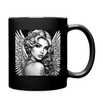 Cute angel with flowers and tattoos - Full Colour Mug - black - Right