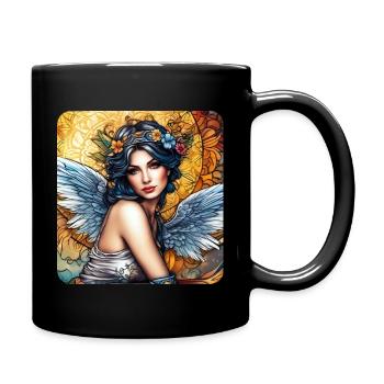 Engel mit Blumen - Tasse einfarbig - Schwarz - Rechts