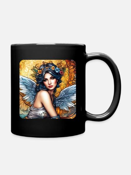 Engel mit Blumen - Tasse einfarbig - Schwarz