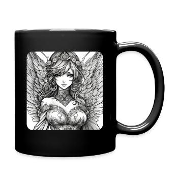 Cute angel with flowers - Full Colour Mug - black - Right