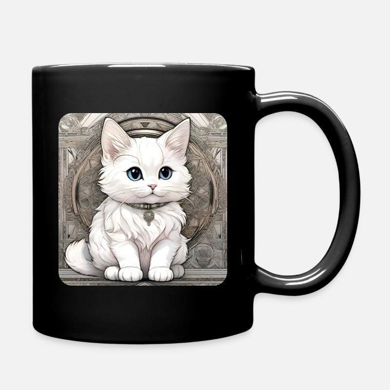 Mignon chat blanc aux yeux bleus - Mug uni - noir