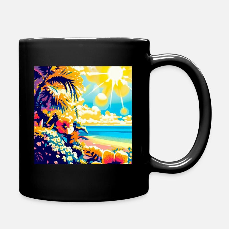 Tropischer Retro Strand und Sonnenschein - Tasse einfarbig - Schwarz