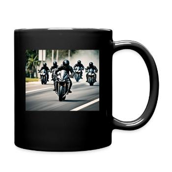 eine Gruppe von Sportmotorradfahrern - Tasse einfarbig - Schwarz - Rechts