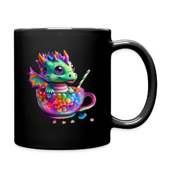 Petit dragon mignon dans une tasse pleine de bonbons - Mug uni - noir - Droite
