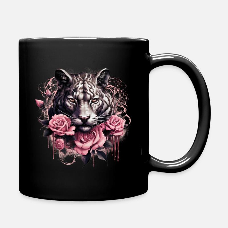 King Tiger with pink Roses - Tasse einfarbig - Schwarz