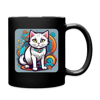 Weiße Grinsekatze - Tasse einfarbig - Schwarz - Rechts