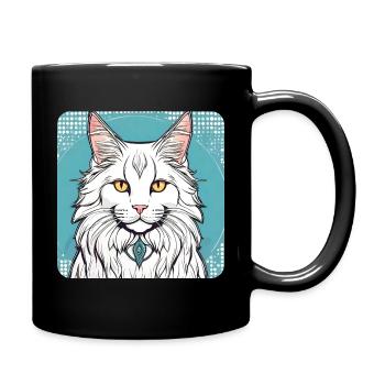 Fier chat Maine Coon blanc aux yeux jaunes - Mug uni - noir - Droite