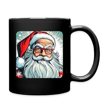 Witziger Weihnachtsmann mit Brille - Tasse einfarbig - Schwarz - Rechts