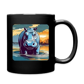 Hippopotame au coucher du soleil - Mug uni - noir - Droite