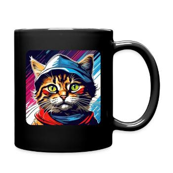 Chat tigré cool avec casquette - Mug uni - noir - Droite
