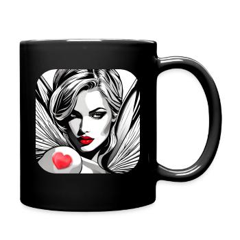 Angel with red heart tattoo - Full Colour Mug - black - Right