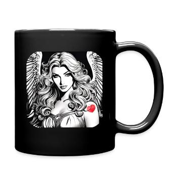 Angel with red heart tattoo - Full Colour Mug - black - Right