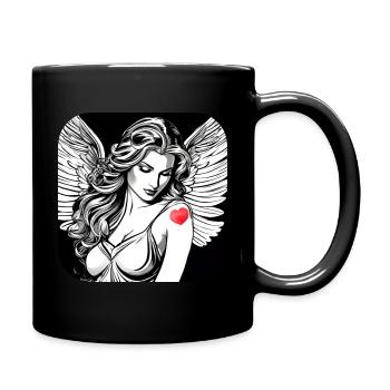 Sad angel with heart tattoo - Full Colour Mug - black - Right