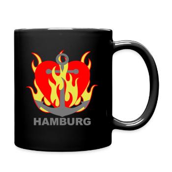 Herz und Flamme Hamburg - Tasse einfarbig - Schwarz - Rechts