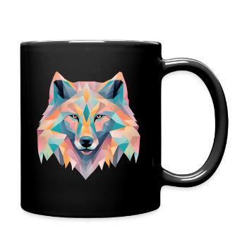 Geometric wolf gift - Full Colour Mug - black - Right
