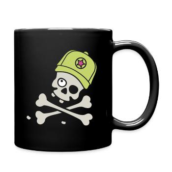 Totenkopf mit Cap - Tasse einfarbig - Schwarz - Rechts