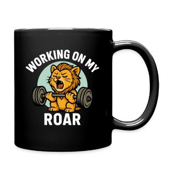 Strong lion with dumbbell - fitness design - Full Colour Mug - black - Right