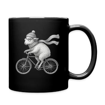 Sheep on Bicycle Vintage - Full Colour Mug - black - Right