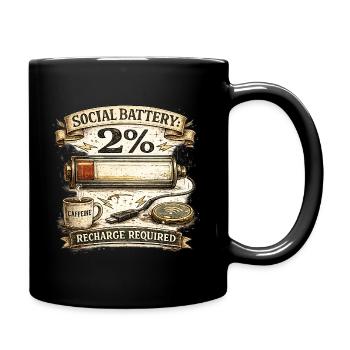 Social Battery 2% - Full Colour Mug - black - Right