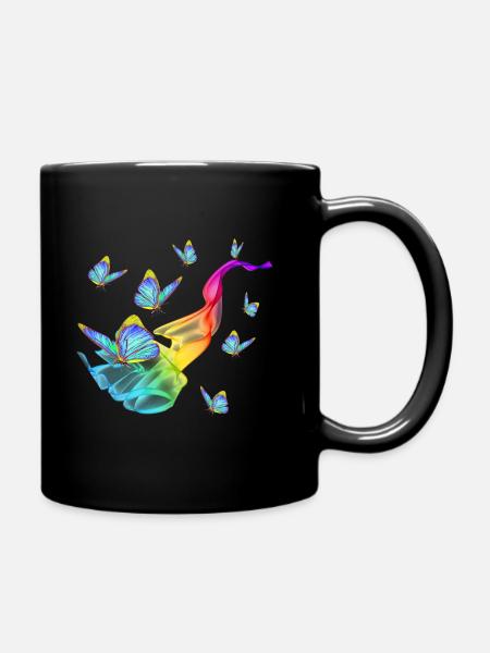 Regenbogen Schmetterlinge - Tasse einfarbig - Schwarz