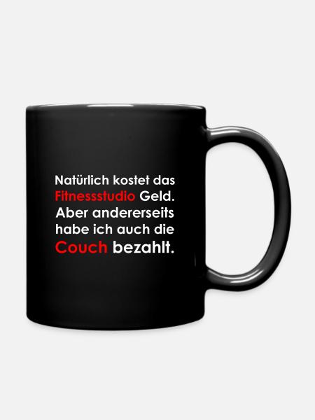 Fitnessstudio und Couch - Tasse einfarbig - Schwarz