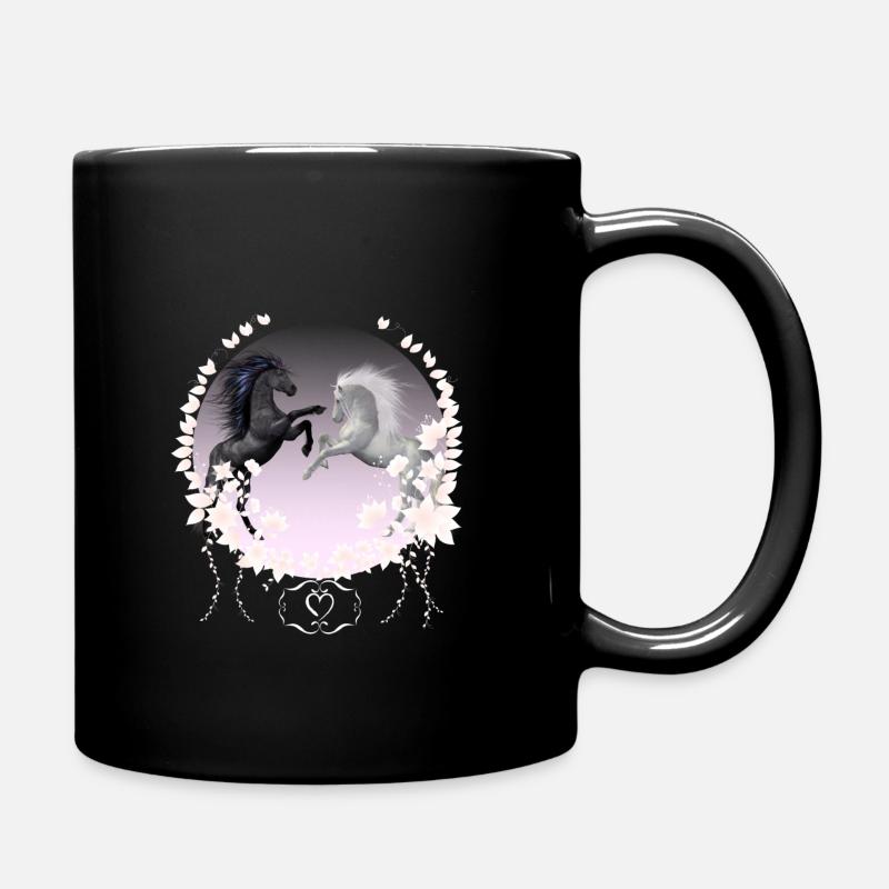 Graphic Two horses in flowers with heart - Full Colour Mug - black