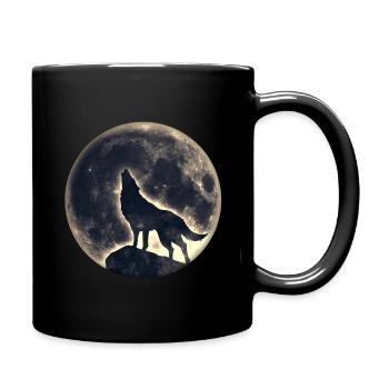 Loup, pleine lune, wolf, moon, wild, sauvage, chie - Mug uni - noir - Droite